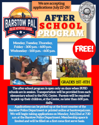 Barstow PAL After School Program Flyer